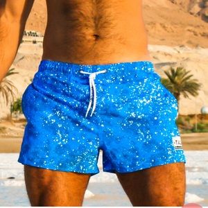 Taddlee Blue and White Splatter Print Swim Trunks Shorts